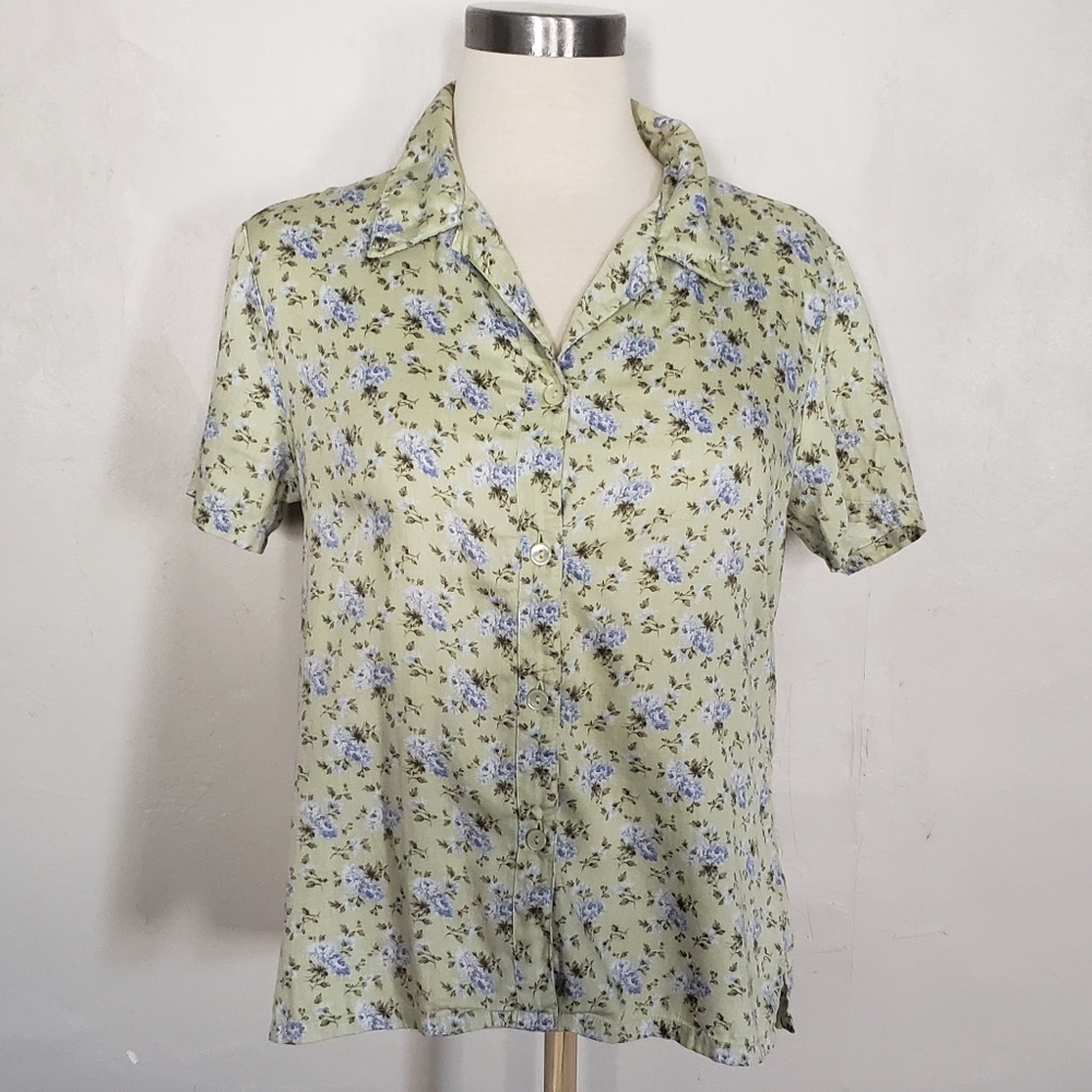 GAP vintage green floral button up blouse size S